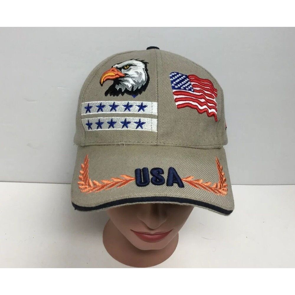 USA Logo Hat Embroidered American Flag Eagle Stars Red White Blue Strapback Cap